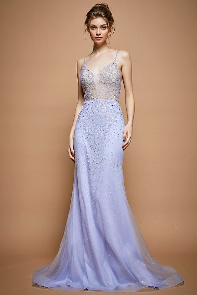 Sleeveless V Neck Hotfix Sheath Dre...